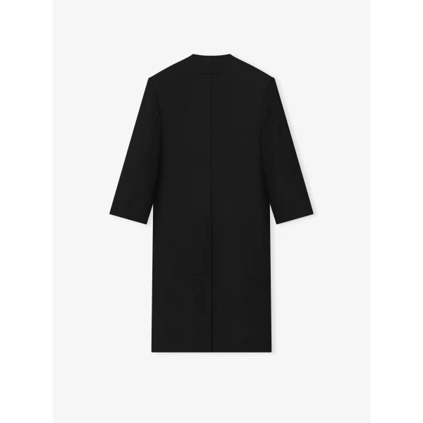 Fear of God Double Weave Wool Double Breasted Lapelless Coat in Black | Men Coats | Luxury Shoes 