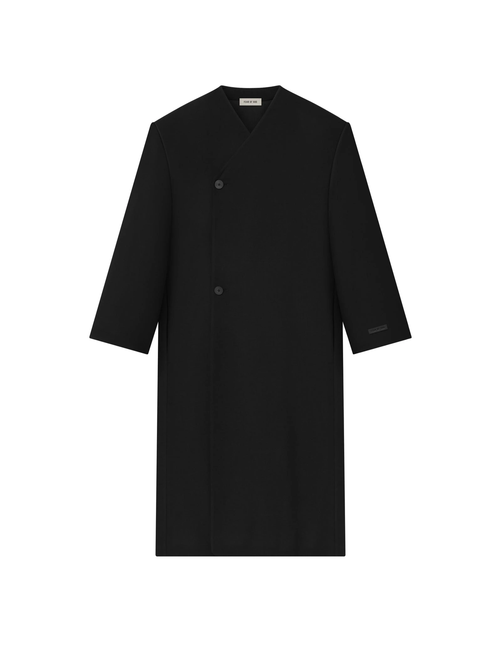 Fear of God Double Weave Wool Double Breasted Lapelless Coat in Black Fear of God Double Weave Wool Double Breasted Lapelless Coat in Black | Luxury Shoes