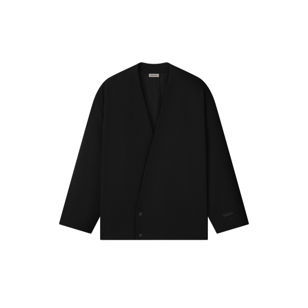 Fear of God Easy Care Wool Relaxed Lapelless Jacket in Black | Luxury Shoes 