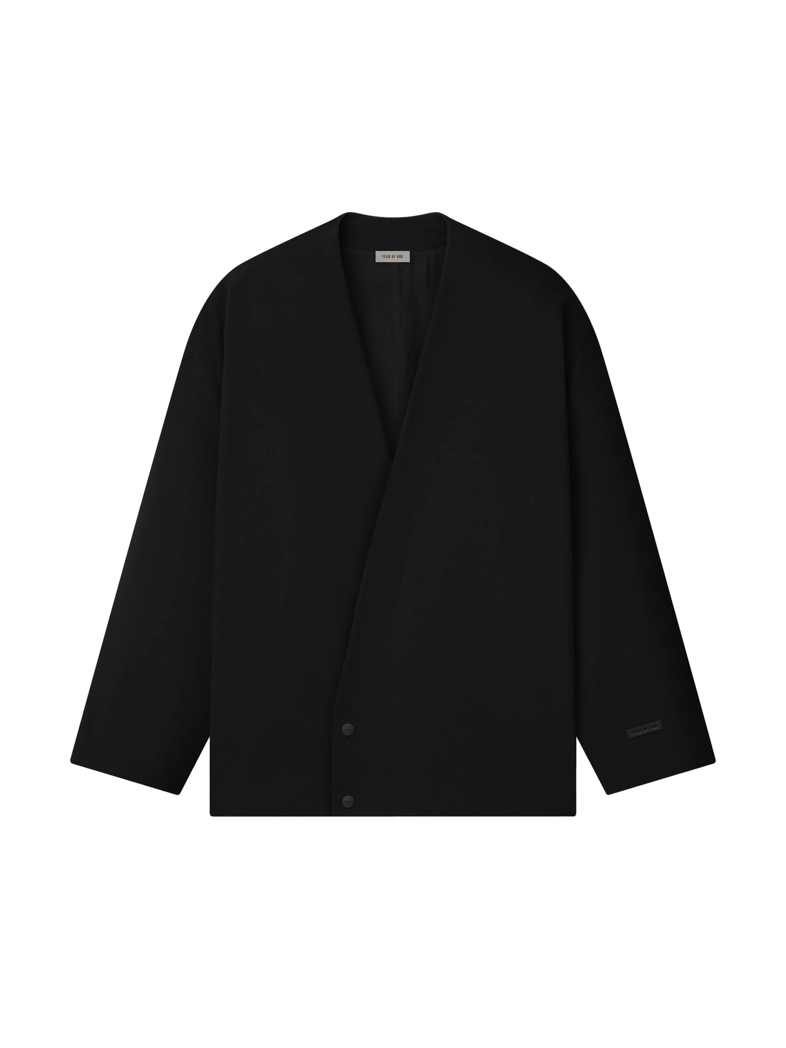 Fear of God Easy Care Wool Relaxed Lapelless Jacket in Black Fear of God Easy Care Wool Relaxed Lapelless Jacket in Black | Luxury Shoes