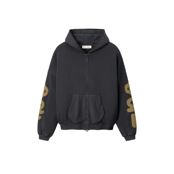 Essentials 90s Zip-Up Hoodie in Washed Iron Grey