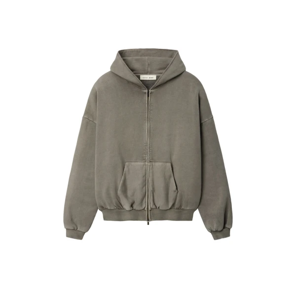 Fear of God Essentials 90s Zip-Up Hoodie in Washed Seal | Luxury Shoes 