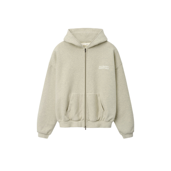 Fear of God Essentials 90s Zip-Up Hoodie in Washed Vanilla Heather | Luxury Shoes 