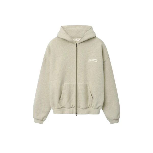 Fear of God Essentials 90s Zip-Up Hoodie in Washed Vanilla Heather | Luxury Shoes 