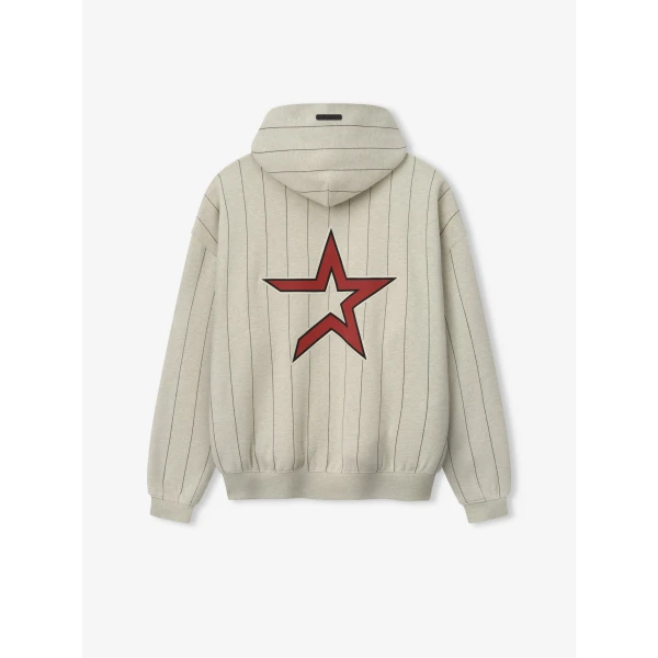 Fear of God Essentials Astros Sport Hoodie in Heather Stone with Black Pinstripes | Sweatshirts | Luxury Shoes 