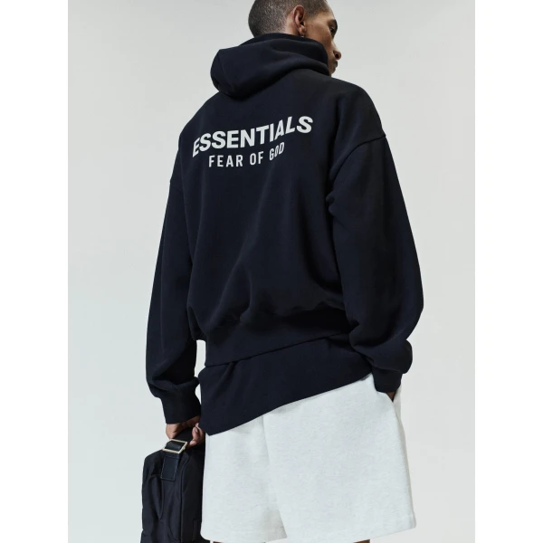 Fear of God Essentials Back Logo Classic Hoodie in Black | Sweatshirts | Luxury Shoes 