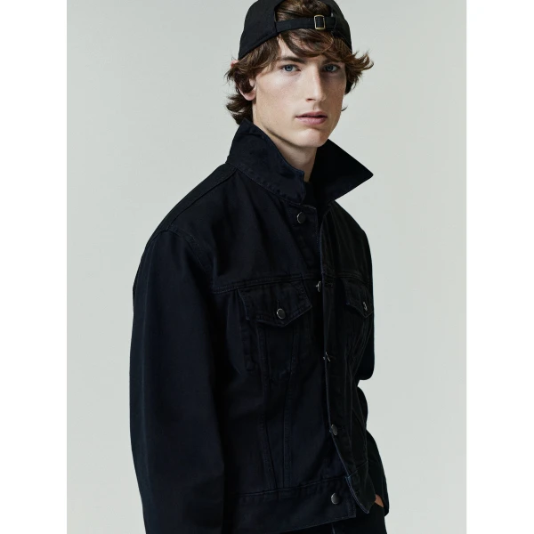 Fear of God Essentials Classic Denim Jacket in Overdyed Black | Men Jackets | Luxury Shoes 