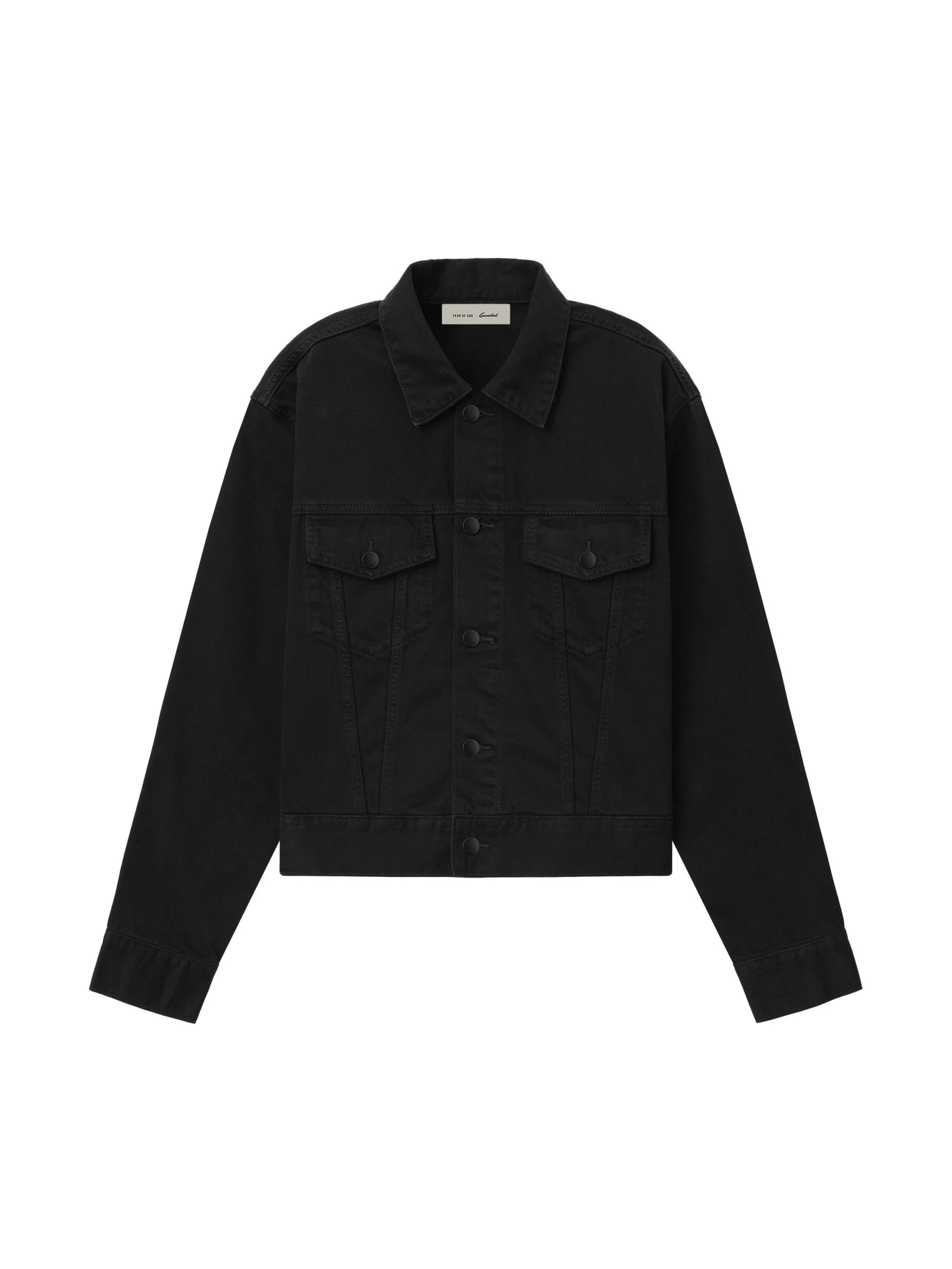 Fear of God Essentials Classic Denim Jacket in Overdyed Black Fear of God Essentials Classic Denim Jacket in Overdyed Black | Luxury Shoes