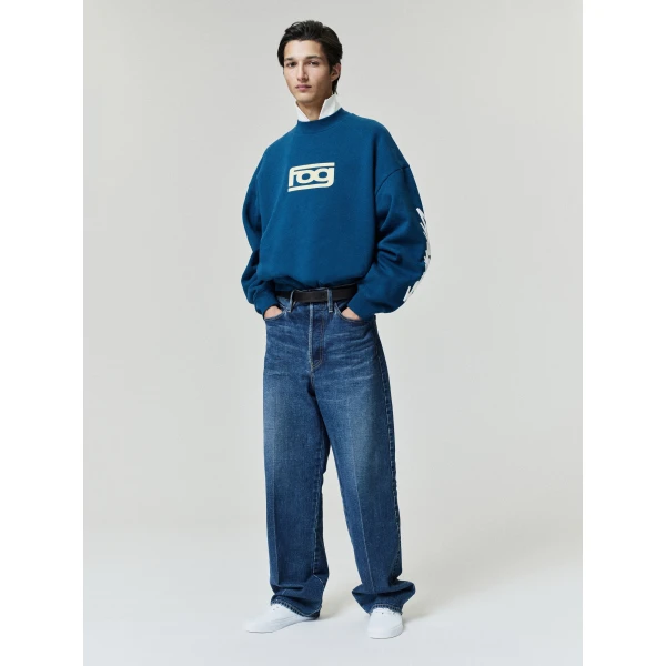 Fear of God Essentials Classic Half Raglan Hi-Crewneck in Night Sea | Sweatshirts | Luxury Shoes 
