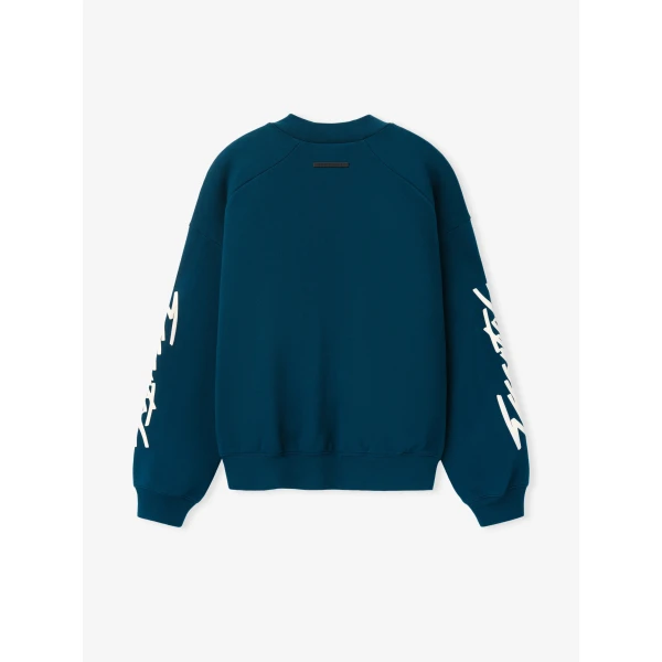 Fear of God Essentials Classic Half Raglan Hi-Crewneck in Night Sea | Sweatshirts | Luxury Shoes 