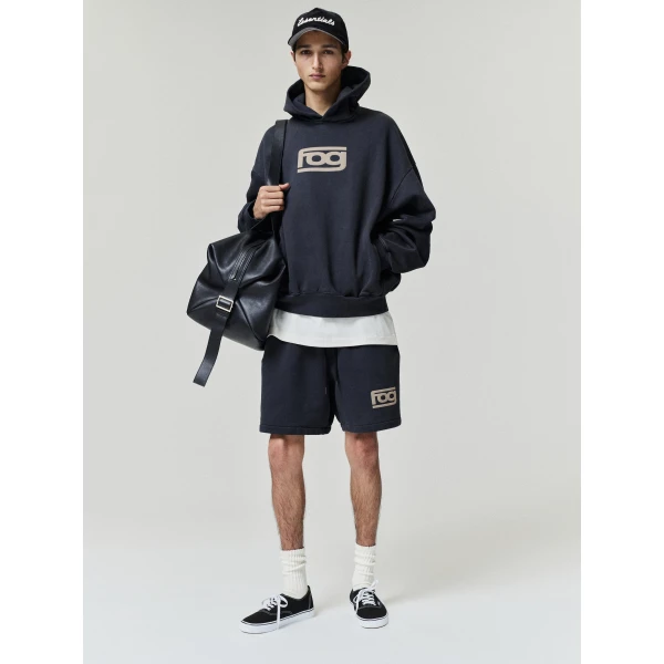 Fear of God Essentials Classic Half Raglan Hoodie in Washed Vintage Black | Sweatshirts | Luxury Shoes 