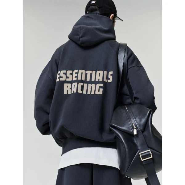 Fear of God Essentials Classic Half Raglan Hoodie in Washed Vintage Black | Sweatshirts | Luxury Shoes 