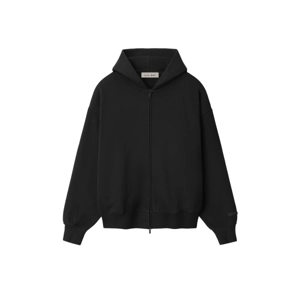 Fear of God Essentials Classic Zip-Up Hoodie in Vintage Black and White | Luxury Shoes 