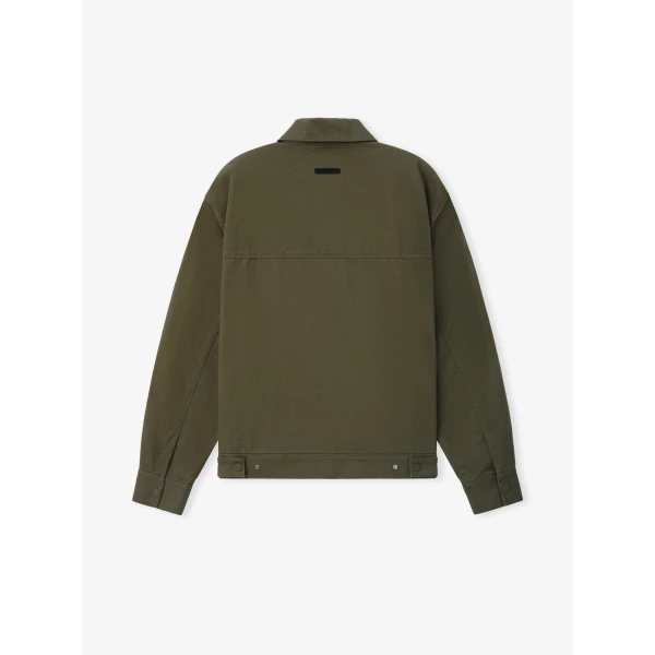 Fear of God Essentials Cotton Twill Work Jacket in Moss | Men Jackets | Luxury Shoes 