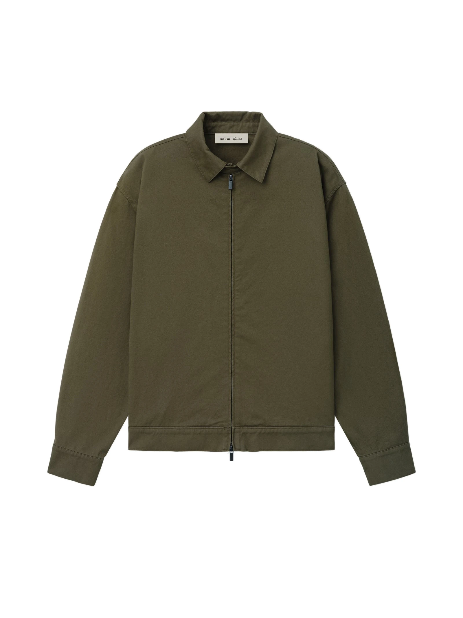 Fear of God Essentials Cotton Twill Work Jacket in Moss Fear of God Essentials Cotton Twill Work Jacket in Moss | Luxury Shoes