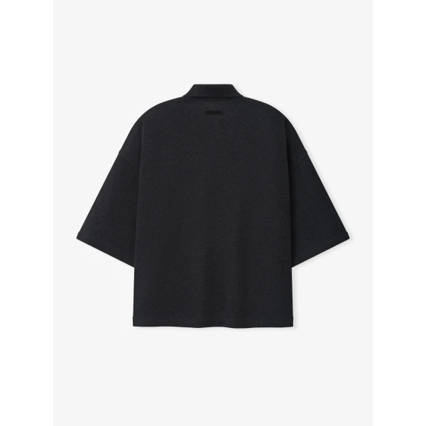 Fear of God Essentials Cropped Panelled Polo in Iron Grey Heather and Seal Heather | Men Shirts | Luxury Shoes 