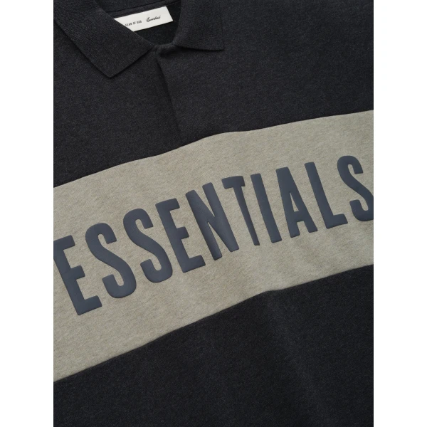 Fear of God Essentials Cropped Panelled Polo in Iron Grey Heather and Seal Heather | Men Shirts | Luxury Shoes 