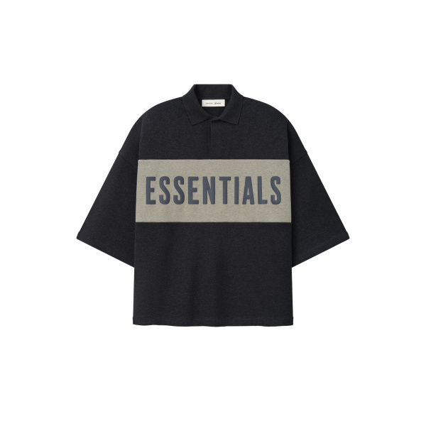Fear of God Essentials Cropped Panelled Polo in Iron Grey Heather and Seal Heather | Luxury Shoes 