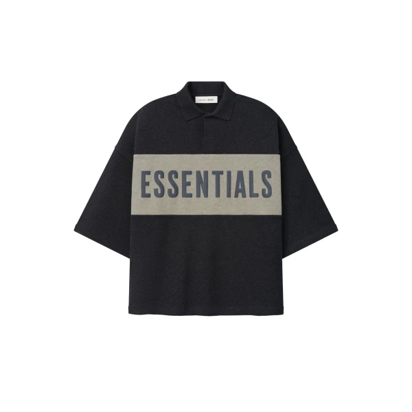 Fear of God Essentials Cropped Panelled Polo in Iron Grey Heather and Seal Heather | Luxury Shoes 