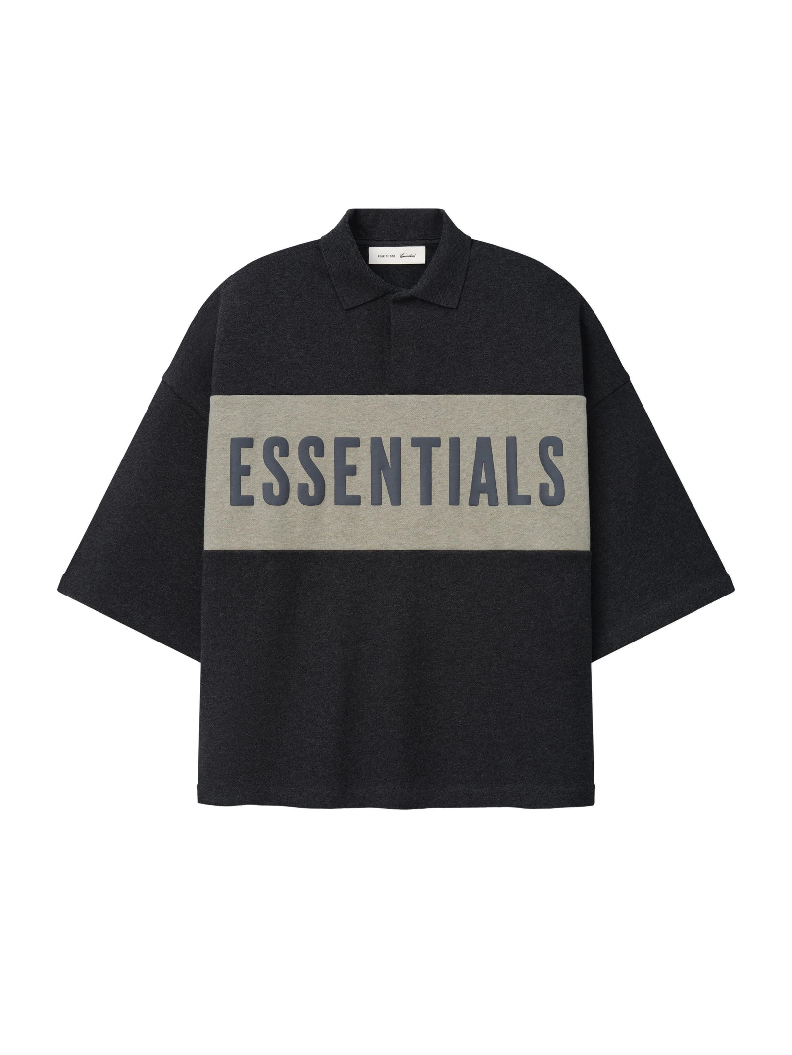 Fear of God Essentials Cropped Panelled Polo in Iron Grey Heather and Seal Heather Fear of God Essentials Cropped Panelled Polo in Iron Grey Heather and Seal Heather | Luxury Shoes