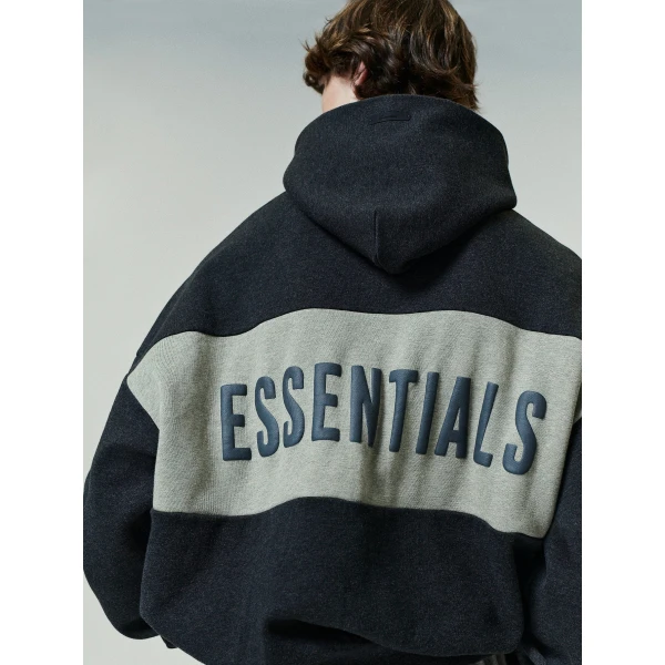 Fear of God Essentials Cropped Relaxed Panelled Hoodie in Iron Grey Heather and Seal Heather | Sweatshirts | Luxury Shoes 