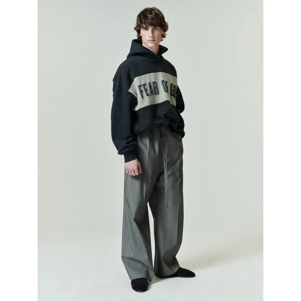 Fear of God Essentials Cropped Relaxed Panelled Hoodie in Iron Grey Heather and Seal Heather | Sweatshirts | Luxury Shoes 