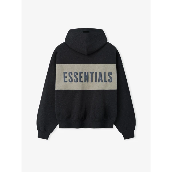 Fear of God Essentials Cropped Relaxed Panelled Hoodie in Iron Grey Heather and Seal Heather | Sweatshirts | Luxury Shoes 