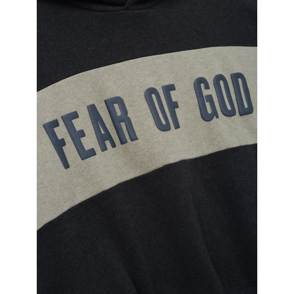 Fear of God Essentials Cropped Relaxed Panelled Hoodie in Iron Grey Heather and Seal Heather | Sweatshirts | Luxury Shoes 