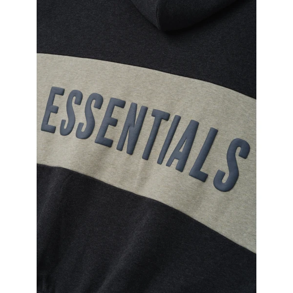 Fear of God Essentials Cropped Relaxed Panelled Hoodie in Iron Grey Heather and Seal Heather | Sweatshirts | Luxury Shoes 