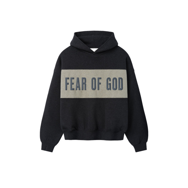 Fear of God Essentials Cropped Relaxed Panelled Hoodie in Iron Grey Heather and Seal Heather | Luxury Shoes 
