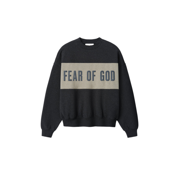 Fear of God Essentials Cropped Relaxed Panelled Sweatshirt in Iron Grey Heather and Seal Heather | Luxury Shoes 