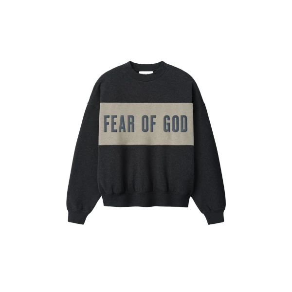 Fear of God Essentials Cropped Relaxed Panelled Sweatshirt in Iron Grey Heather and Seal Heather | Luxury Shoes 