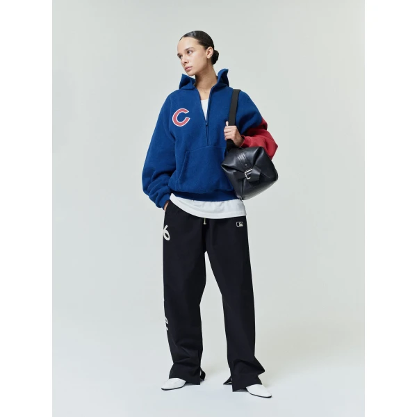 Fear of God Essentials Cubs Raglan Half Zip Sport Hoodie in Estate Blue and Stone Red | Sweatshirts | Luxury Shoes 
