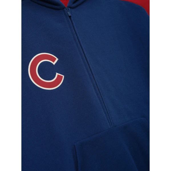 Fear of God Essentials Cubs Raglan Half Zip Sport Hoodie in Estate Blue and Stone Red | Sweatshirts | Luxury Shoes 