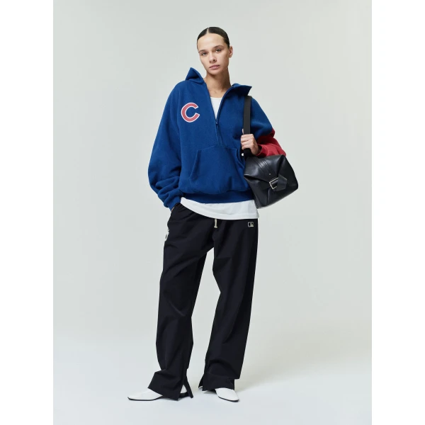 Fear of God Essentials Cubs Raglan Half Zip Sport Hoodie in Estate Blue and Stone Red | Sweatshirts | Luxury Shoes 