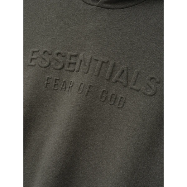 Fear of God Essentials Embossed 90s Relaxed Hoodie in Ash Heather | Sweatshirts | Luxury Shoes 