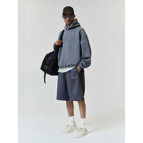 Fear of God Essentials Embossed 90s Relaxed Hoodie in Ash Heather | Sweatshirts | Luxury Shoes 
