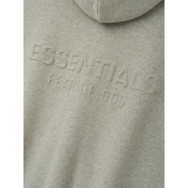 Fear of God Essentials Embossed 90s Relaxed Zip Up Hoodie in Ash Heather | Sweatshirts | Luxury Shoes 