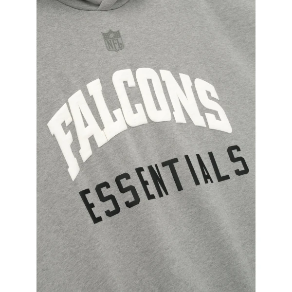 Fear of God Essentials Falcons Sport Hoodie in Concrete Heather and Red | Sweatshirts | Luxury Shoes 