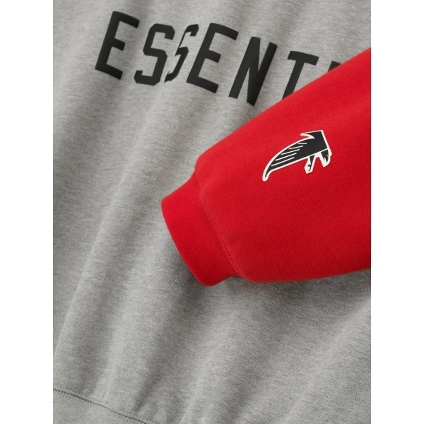 Fear of God Essentials Falcons Sport Hoodie in Concrete Heather and Red | Sweatshirts | Luxury Shoes 