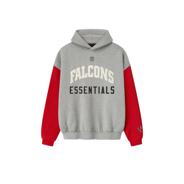 Fear of God Essentials Falcons Sport Hoodie in Concrete Heather and Red | Luxury Shoes 