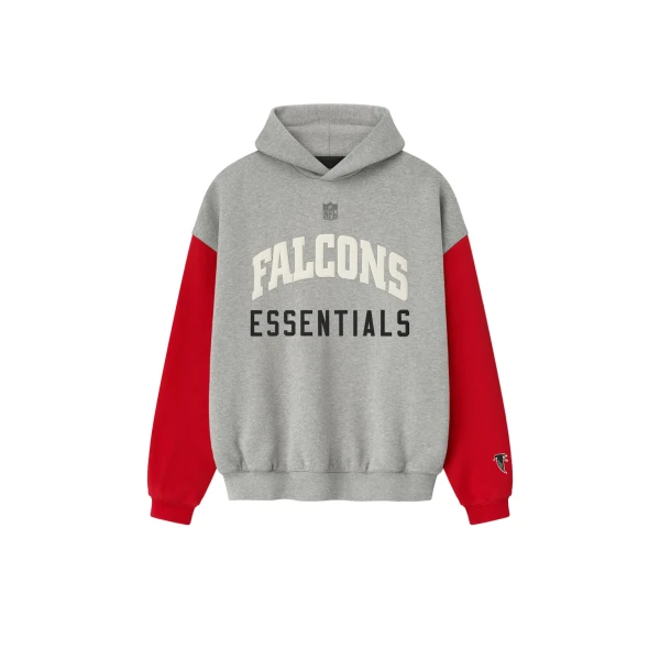 Fear of God Essentials Falcons Sport Hoodie in Concrete Heather and Red | Luxury Shoes 
