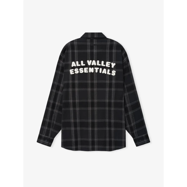 Fear of God Essentials Flannel Button Up Shirt in Vintage Black Plaid | Men Shirts | Luxury Shoes 