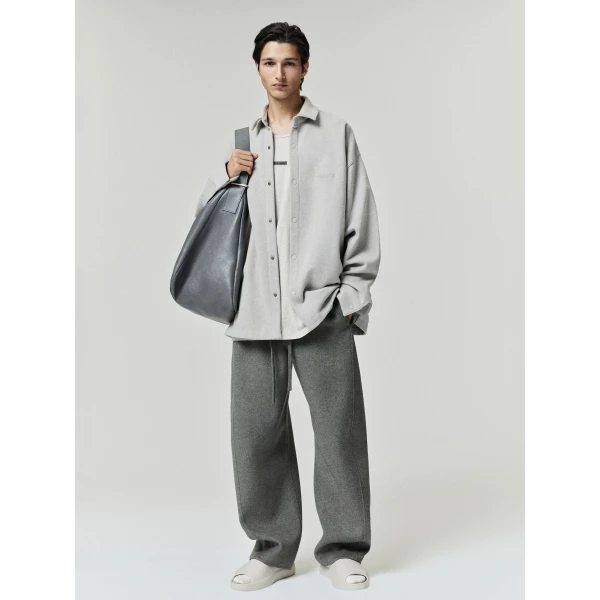 Fear of God Essentials Fleece Overshirt in Pyrite Heather | Men Shirts | Luxury Shoes 