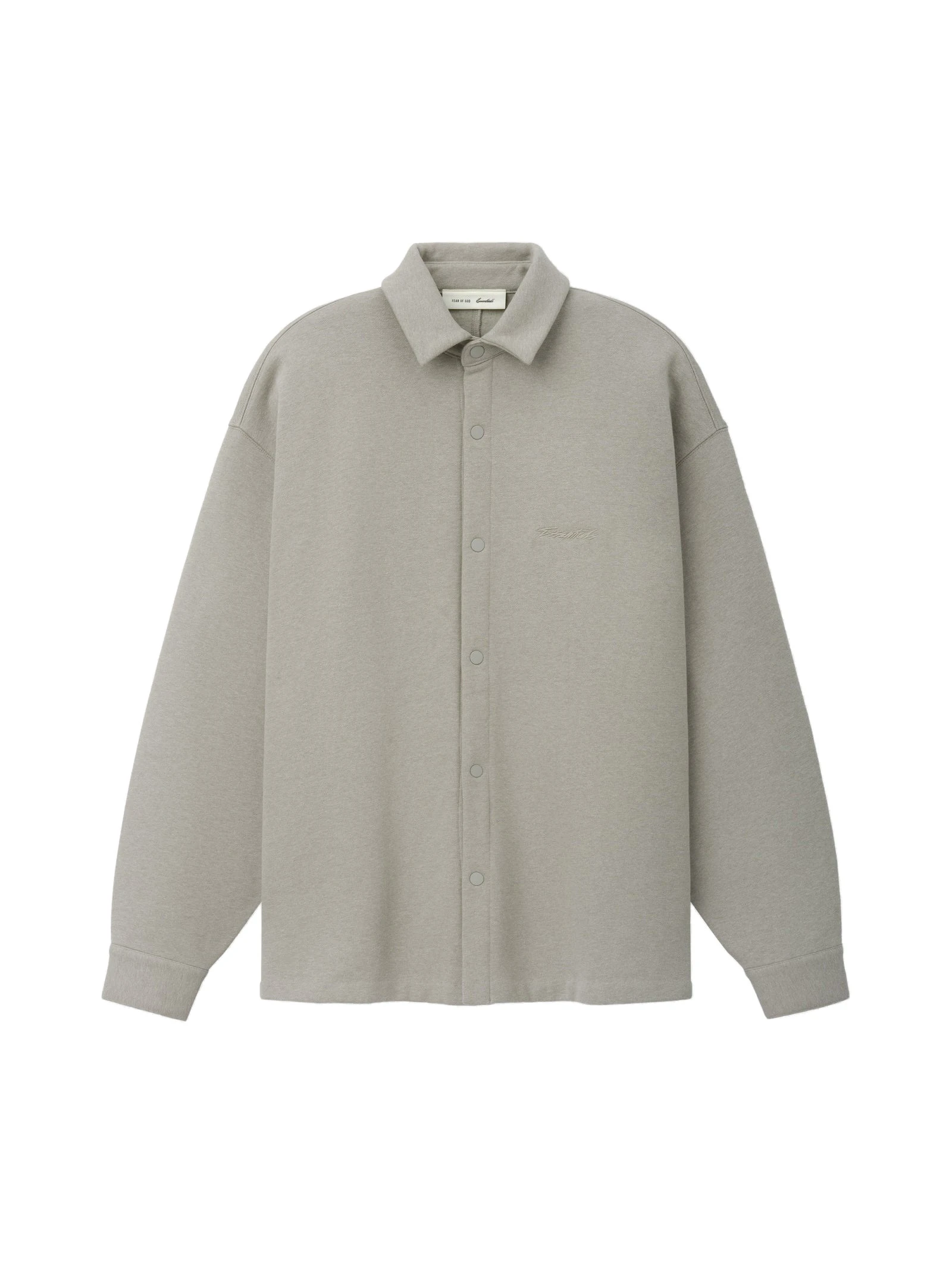 Fear of God Essentials Fleece Overshirt in Pyrite Heather Fear of God Essentials Fleece Overshirt in Pyrite Heather | Luxury Shoes