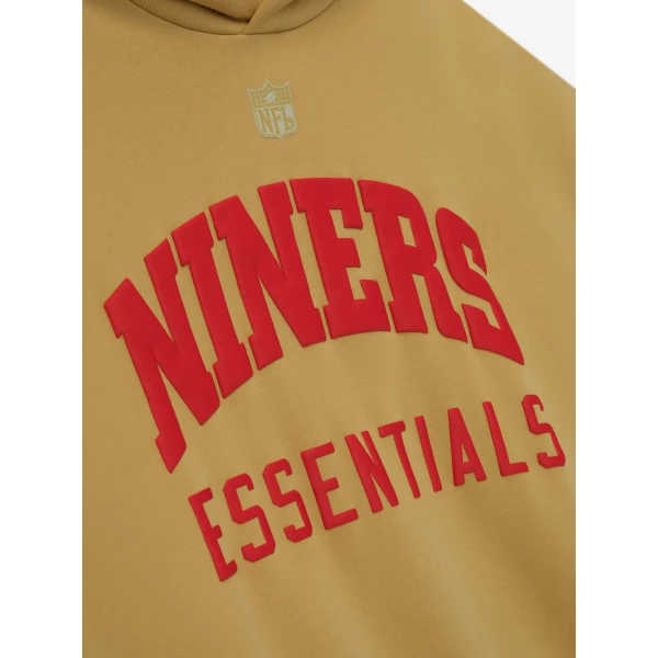 Fear of God Essentials Forty Niners Sport Hoodie in Prairie Sand and Concrete Heather | Sweatshirts | Luxury Shoes 