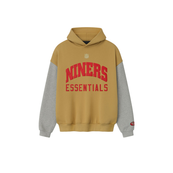 Fear of God Essentials Forty Niners Sport Hoodie in Prairie Sand and Concrete Heather | Luxury Shoes 