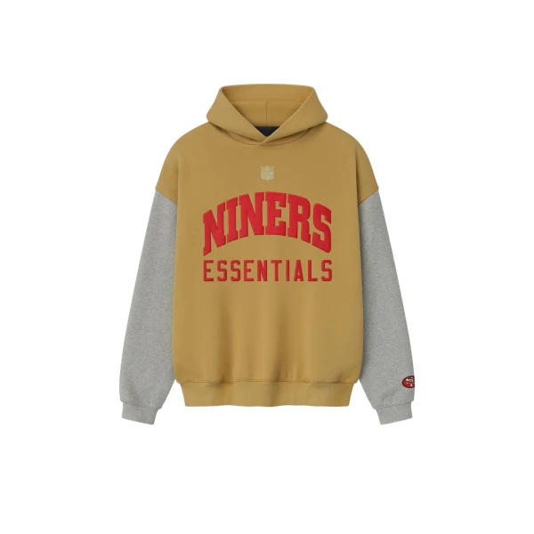 Fear of God Essentials Forty Niners Sport Hoodie in Prairie Sand and Concrete Heather | Luxury Shoes 