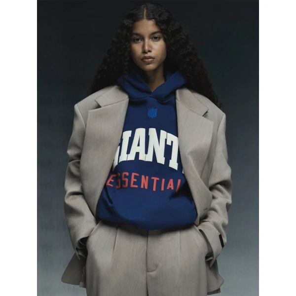 Fear of God Essentials Giants Sport Hoodie in Blue Estate and Concrete Heather | Sweatshirts | Luxury Shoes 
