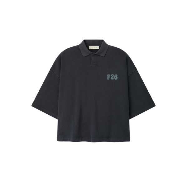 Fear of God Essentials Heavy Jersey Cropped Polo in Washed Iron Grey | Luxury Shoes 